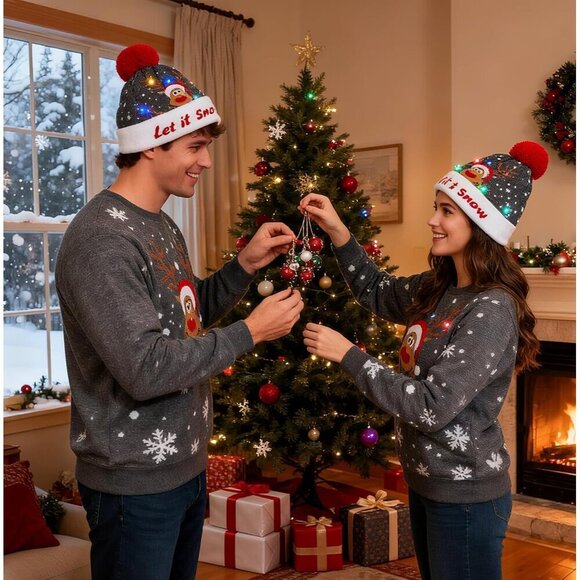Unisex LED Knit Christmas Sweater Hat Beanie Party Holiday Gift main image 5